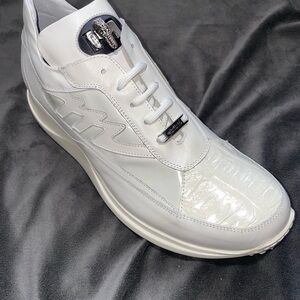 Mauri 8555 White Calf Cocco Patent Leather Sneakers 9M Made‎ in Italy NIB